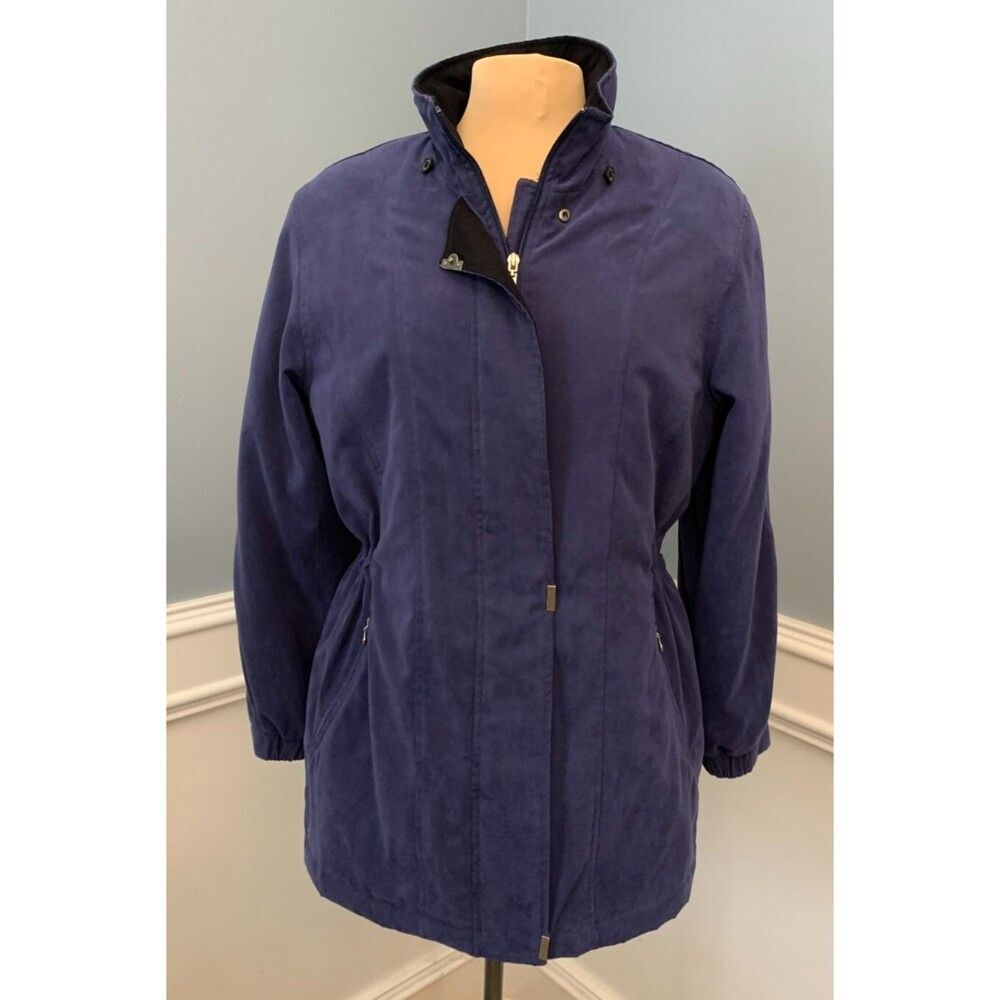London Fog Softshell Stadium Coat Womens M Cinch Waist Zip Lined Blue Jacket